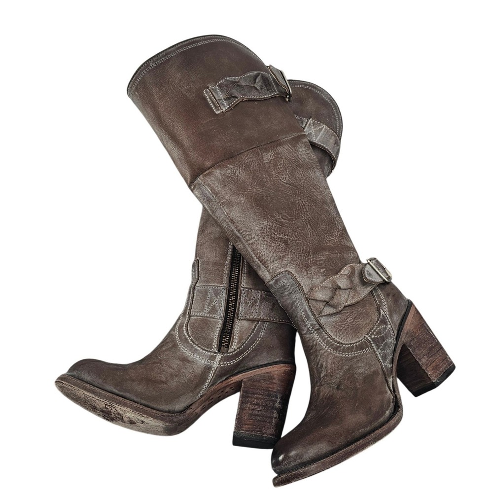 Freebird by Steven Braxton Distressed Leather Tall Boots Brown Grey 6